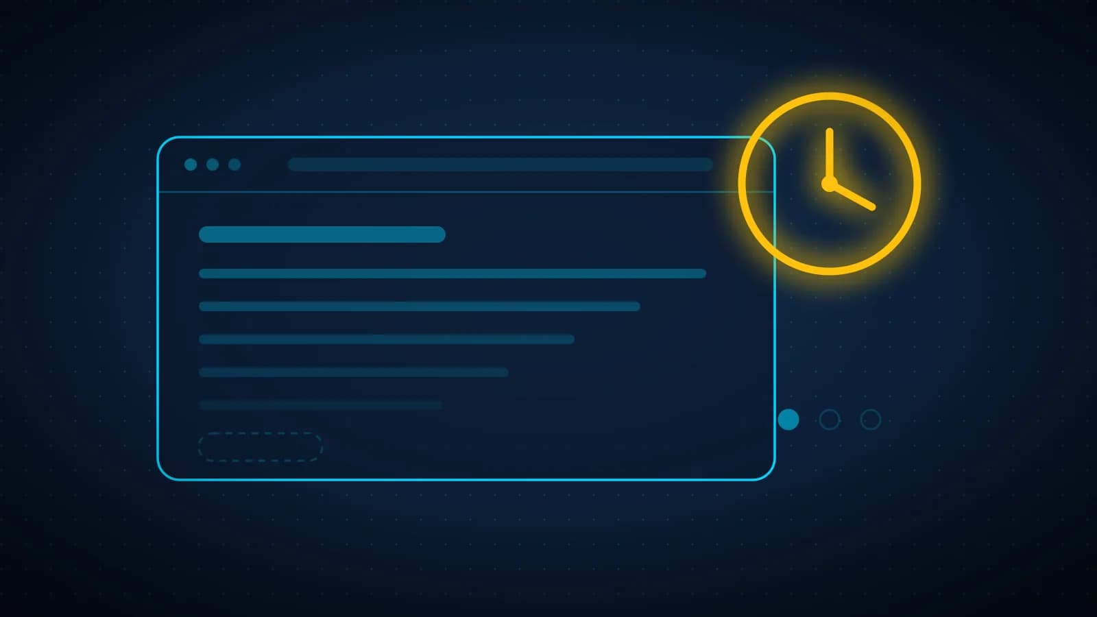 Un panel de web cuyo contenido se va apagando hacia abajo, con un reloj dorado al lado