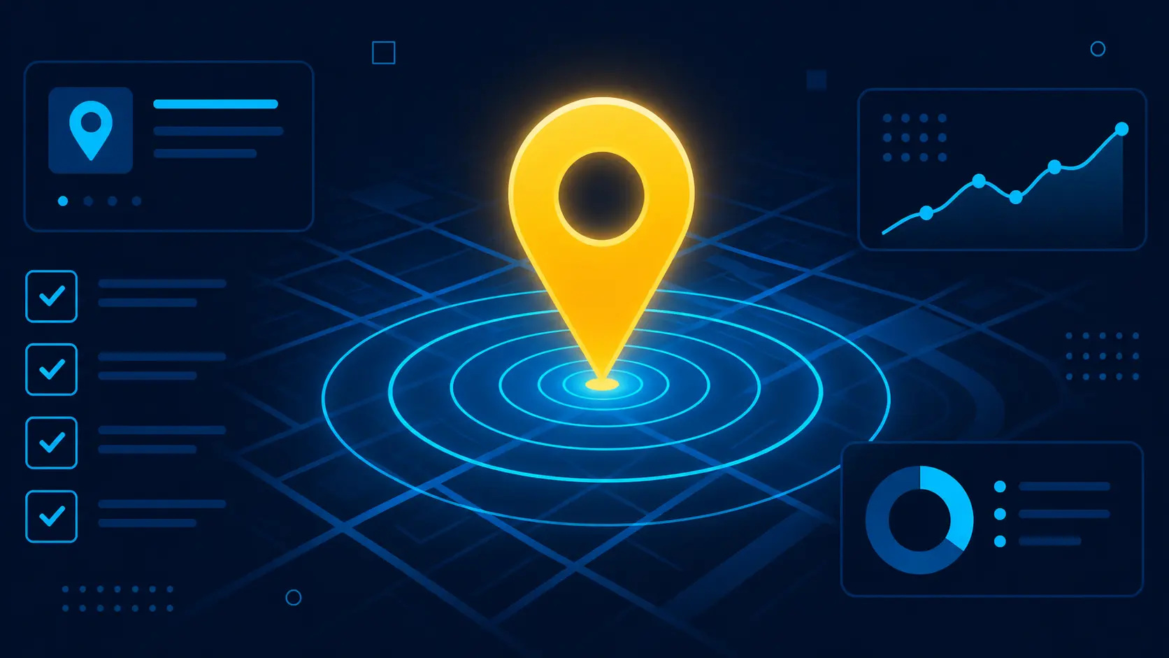 Ficha de Google Maps estilizada con pins y elementos de optimización local